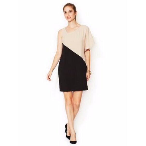$248 Trina Turk Black Beige Asymmetric Colorblock Keaton Shift Dress 2 NEW T328 - Picture 2 of 12